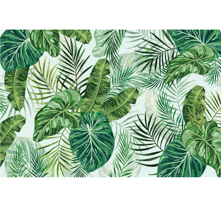 Jungle themed wallpaper with large green leaves - TenStickers
