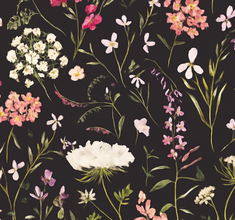 Living area wallpaper dark spring flowers - TenStickers