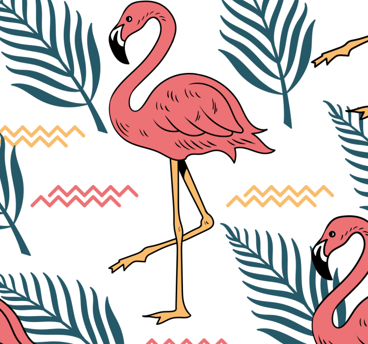 Tropical leaves with flamingos Animal Wallpaper - TenStickers