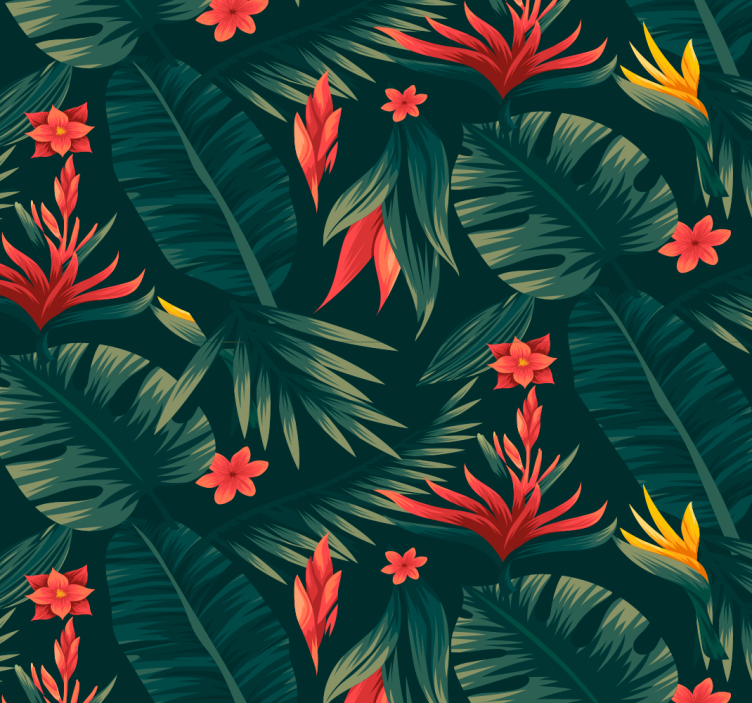 Tropics Flower pattern wallpaper - TenStickers