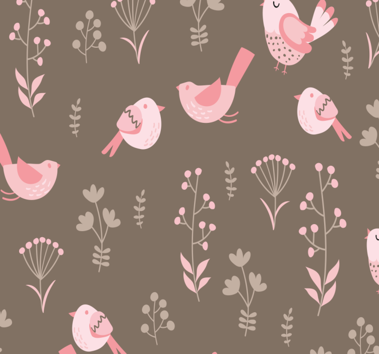 Pink birds brown on background  wallpaper - TenStickers