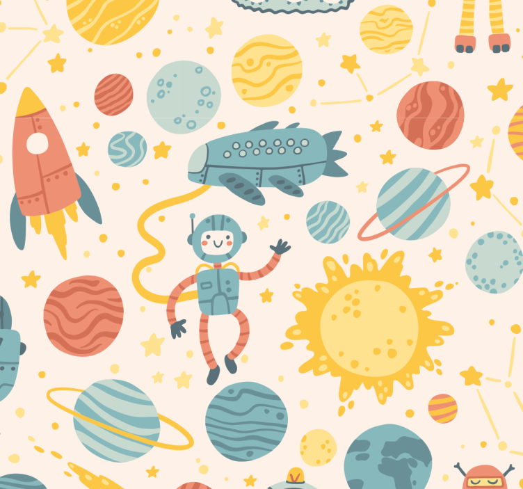 Space Adventure Scene wallpaper childrens room - TenStickers
