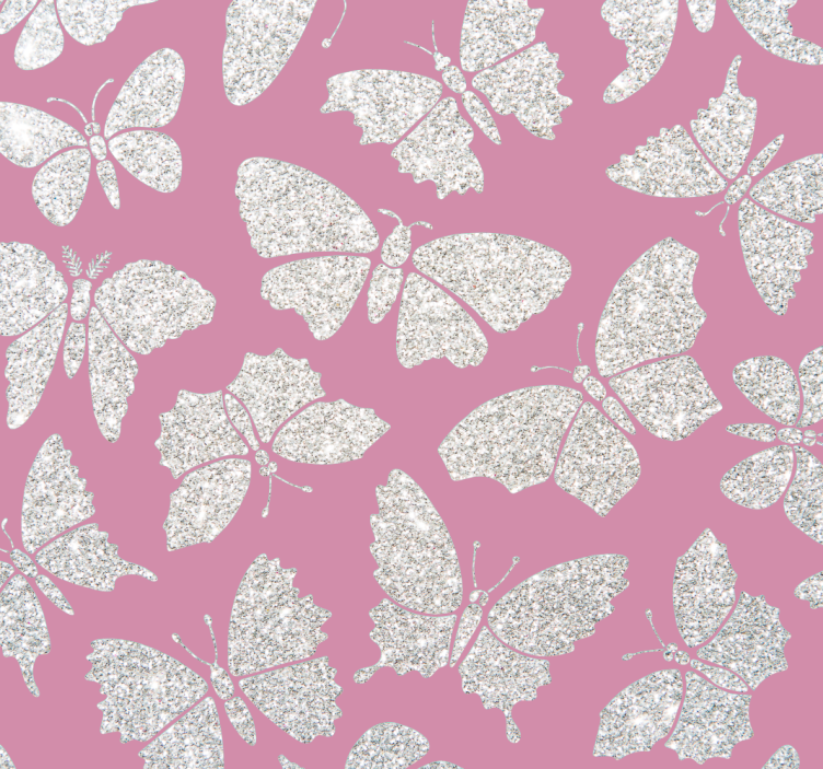 Silver butterflies on pink background wallpaper - TenStickers