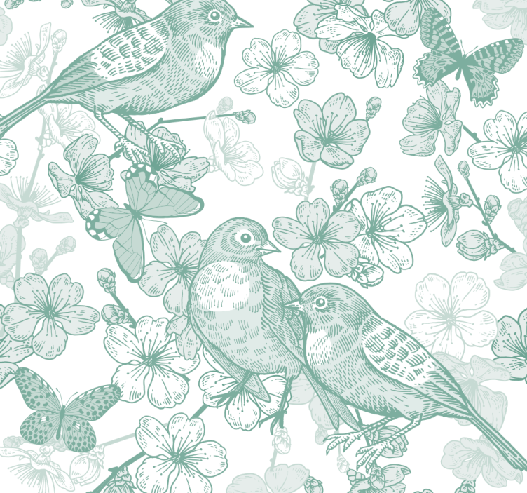 Decorative birds and tree branches wallpaper - TenStickers