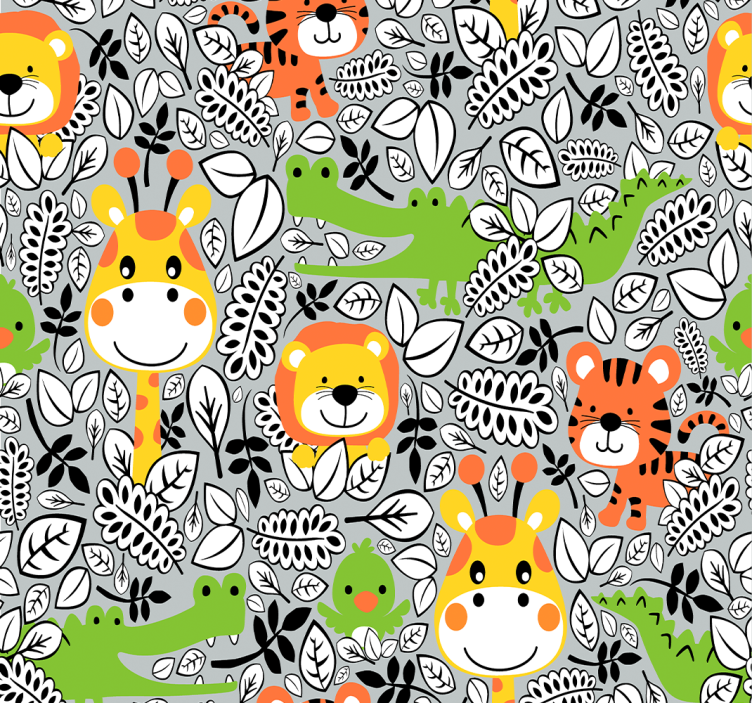 Grey jungle friends Childrens Wallpaper - TenStickers