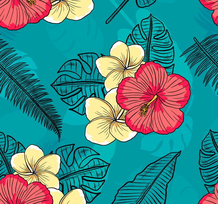 Tropical Hibiscus Pattern flowers wallpaper - TenStickers