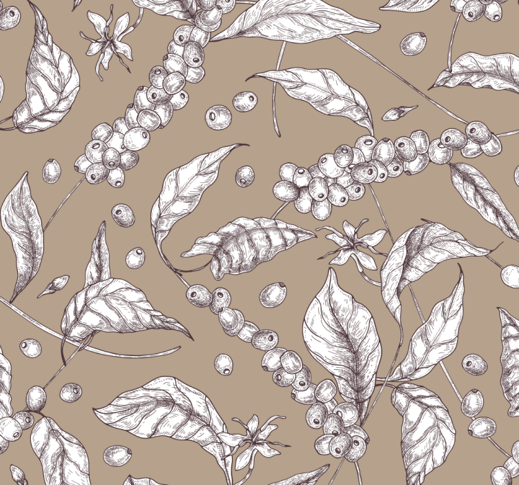 Coffee brown motif flowers wallpaper - TenStickers