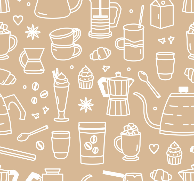 Coffee cups and glasses pattern wallpaper - TenStickers