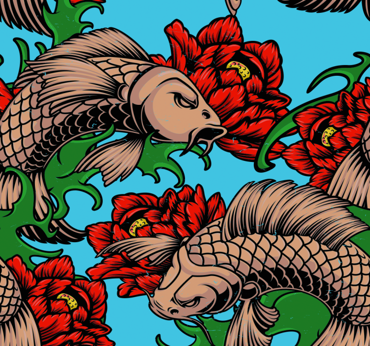 Feline Floral Fusion fishes wallpaper - TenStickers