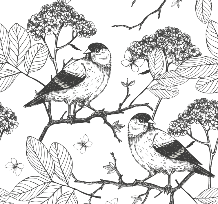 Birds Botanical Motif birds in wallpaper - TenStickers