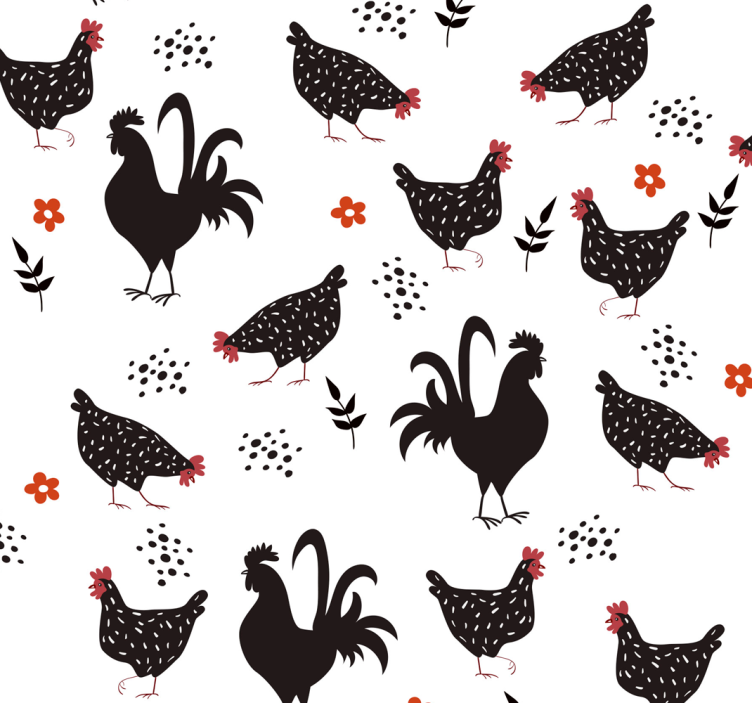 Black and white rooster Kitchen Wallpaper - TenStickers