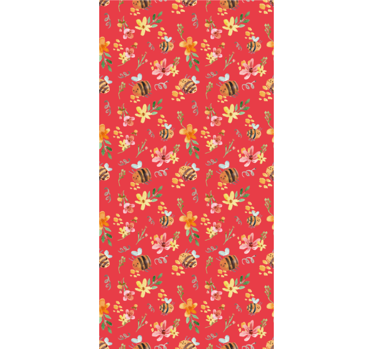 Bee Floral Pattern flowers wallpaper - TenStickers