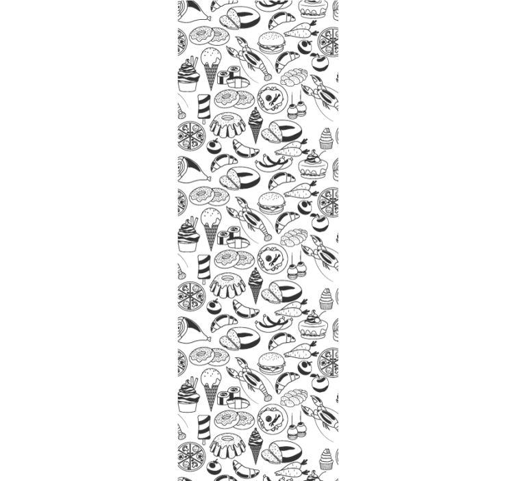 Black and white food pattern kitchen wallpaper - TenStickers