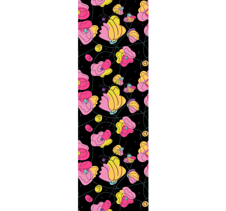 Black abstract composition flowers wallpaper - TenStickers