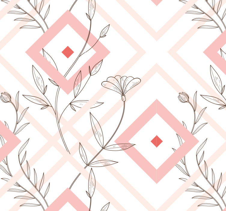 Floral diamond shapes living area wallpaper - TenStickers