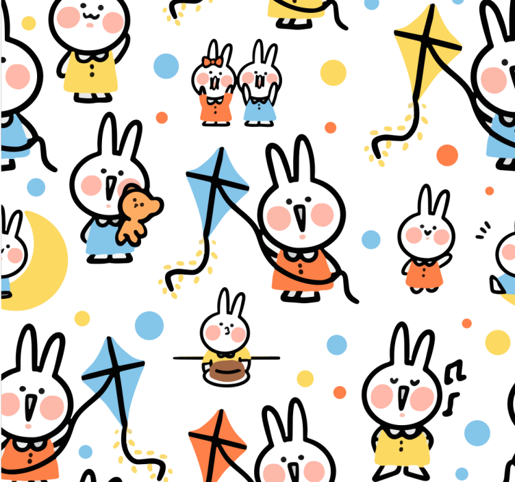 Bunnies with Kites animals wallpaper - TenStickers