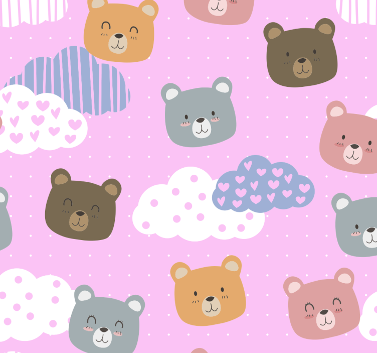 Cuddly Bears Pattern nursery room wallpaper - TenStickers