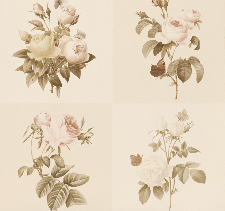 Floral tiles design entrance wallpaper - TenStickers