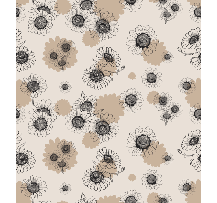 Beige Wallpaper hand drawing vintage daisies - TenStickers