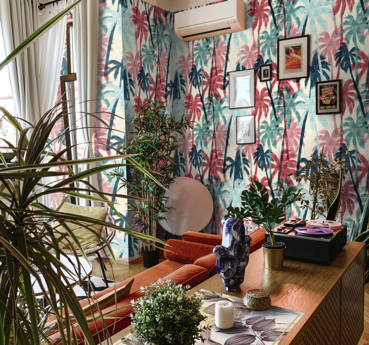 Vibrant palm canopy jungle themed wallpaper - TenStickers