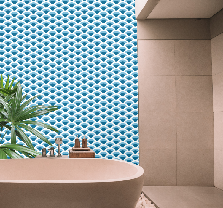 Blue tones fish scales Bathroom Wallpaper - TenStickers