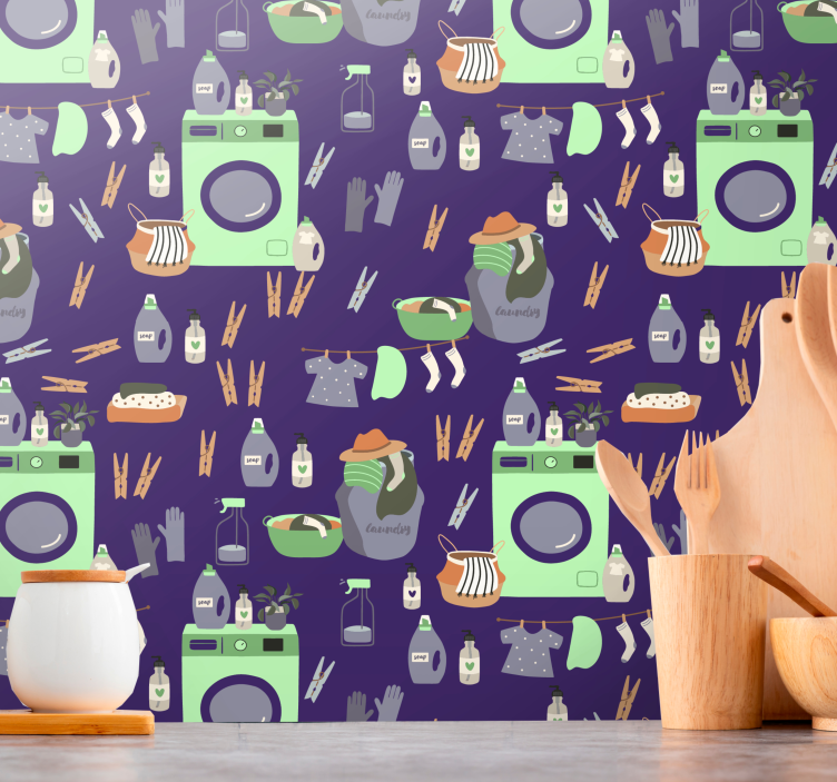 Laundry Essentials Pattern hallway wallpaper - TenStickers