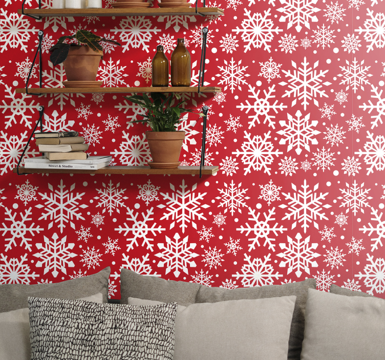 Red snowflakes Living Room Wallpaper 2020 - TenStickers