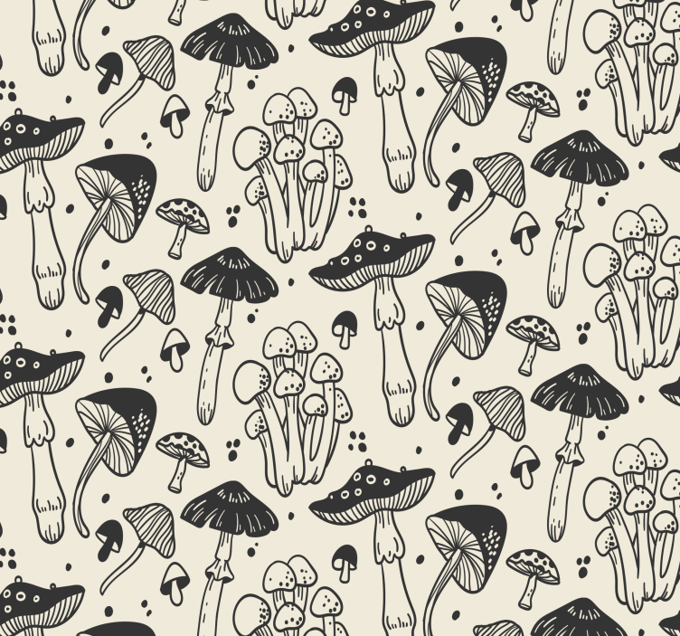 mushroom pattern on beige background Living room wallpaper - TenStickers