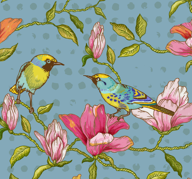 Floral Avian Ambience flowers wallpaper - TenStickers