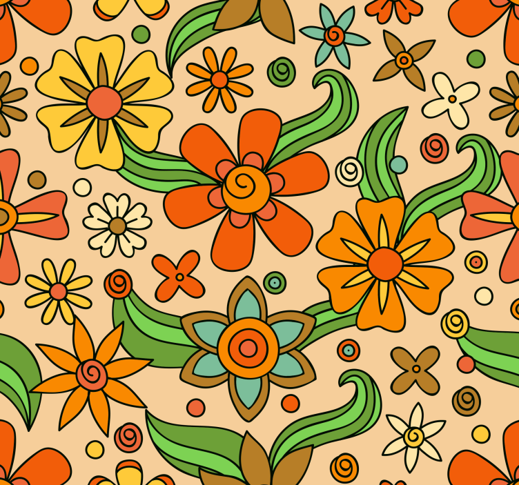 Golden and yellow 70's flowers wallpaper - TenStickers