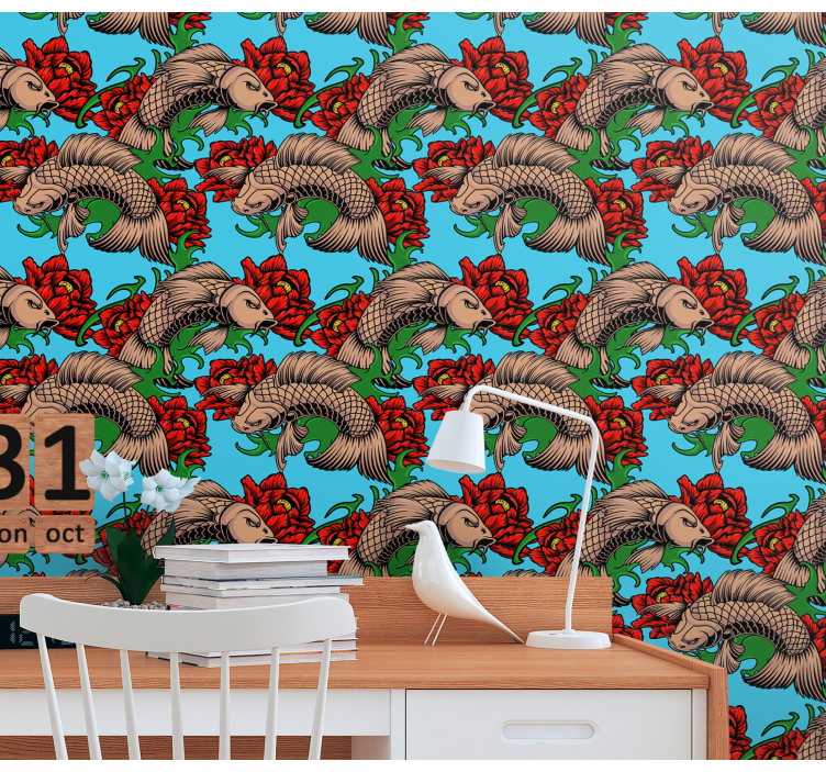 Feline Floral Fusion fishes wallpaper - TenStickers
