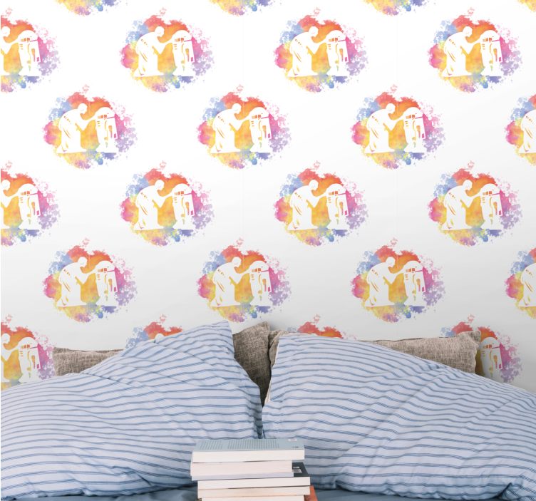 Abstract Couple Silhouette art wallpaper - TenStickers