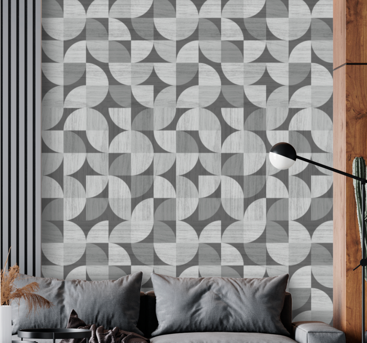 Grey abstract curved shapes wallpaper geometric - TenStickers