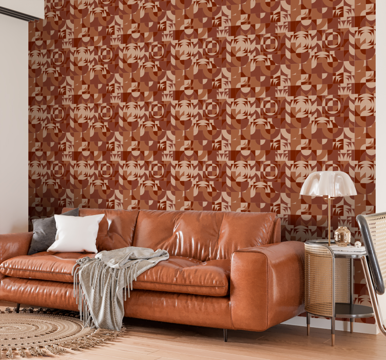 Abstract geometric design terracotta wallpaper - TenStickers