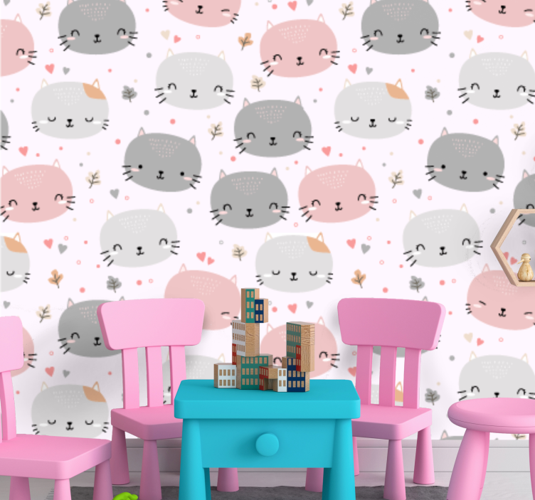 Adorable Cat Pattern cats wallpaper - TenStickers