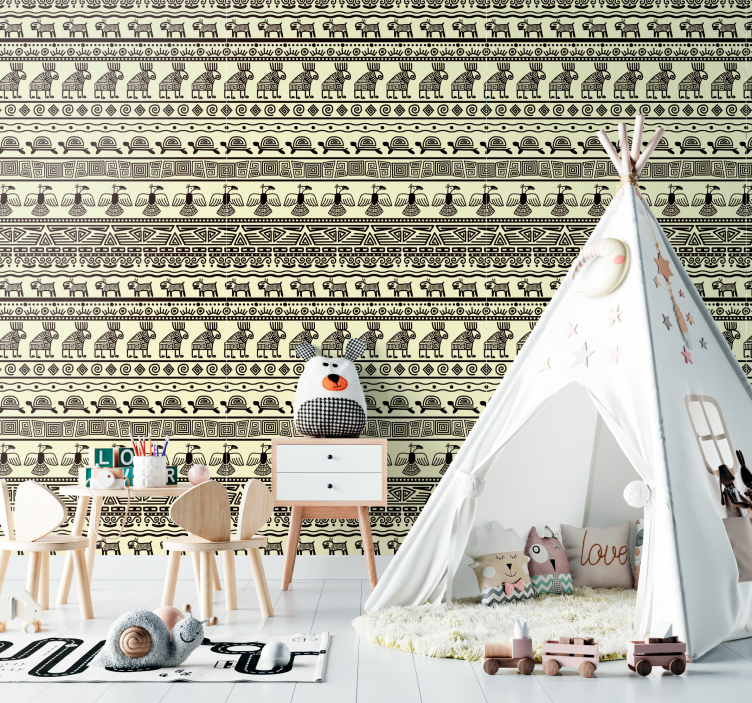 African tribal pots and animals Wallpaper - TenStickers