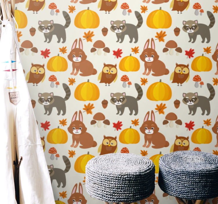 Autumn Fauna Pattern animals wallpaper - TenStickers