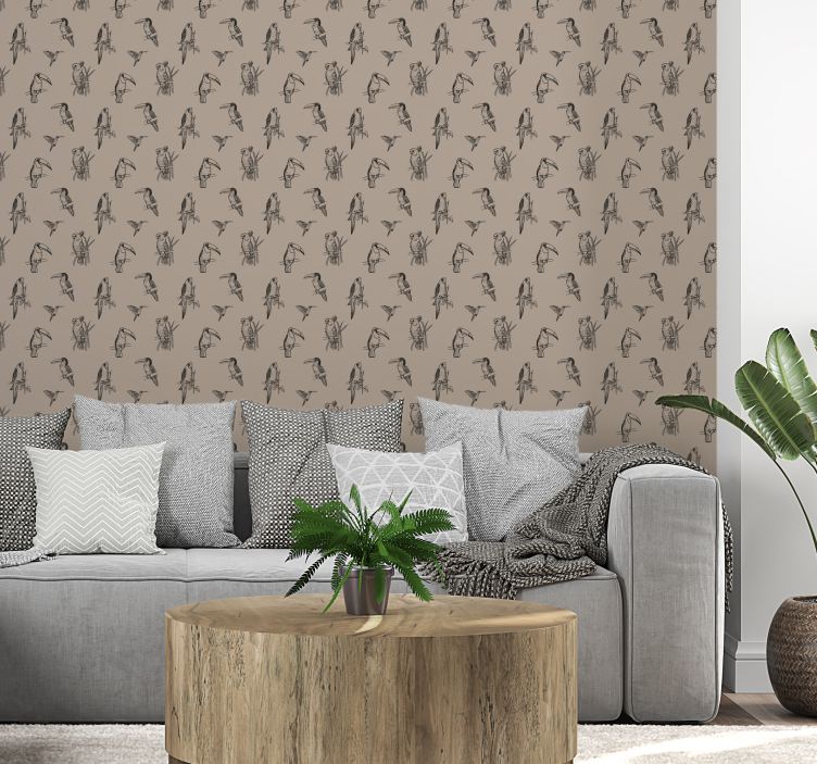 Avian Sketch Motif birds in wallpaper - TenStickers