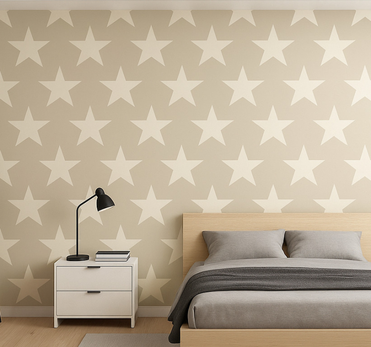 Beige stars pattern wallpaper teenage bedroom - TenStickers