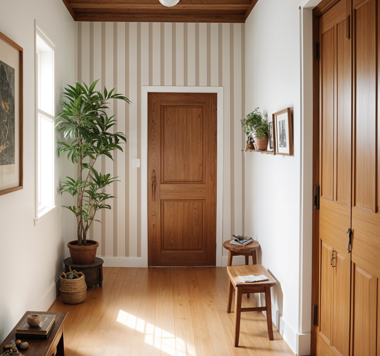 Beige stripes hallway wallpaper - TenStickers