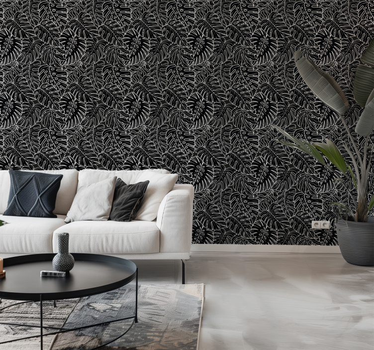 Big leaves black wallpaper - TenStickers