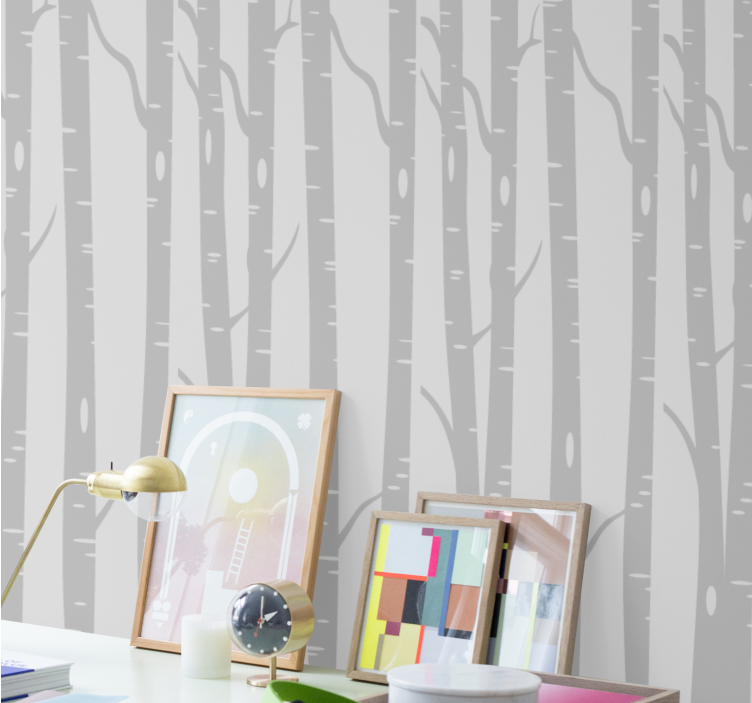Birch Gray Pattern wallpaper of a tree - TenStickers