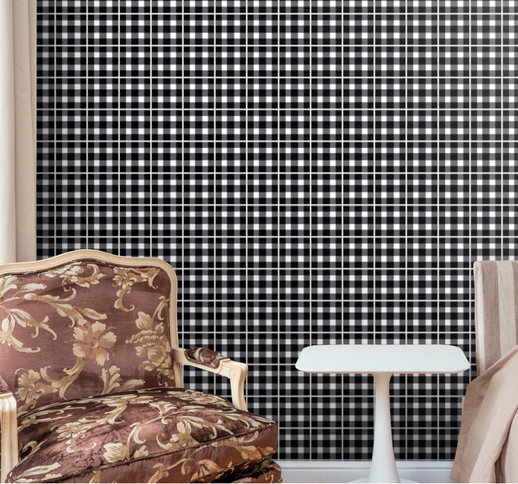 Black and white gingham office wallpaper - TenStickers