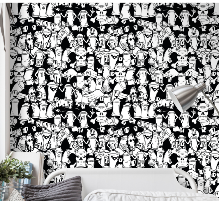 Black and white graffiti cans Art Wallpaper - TenStickers