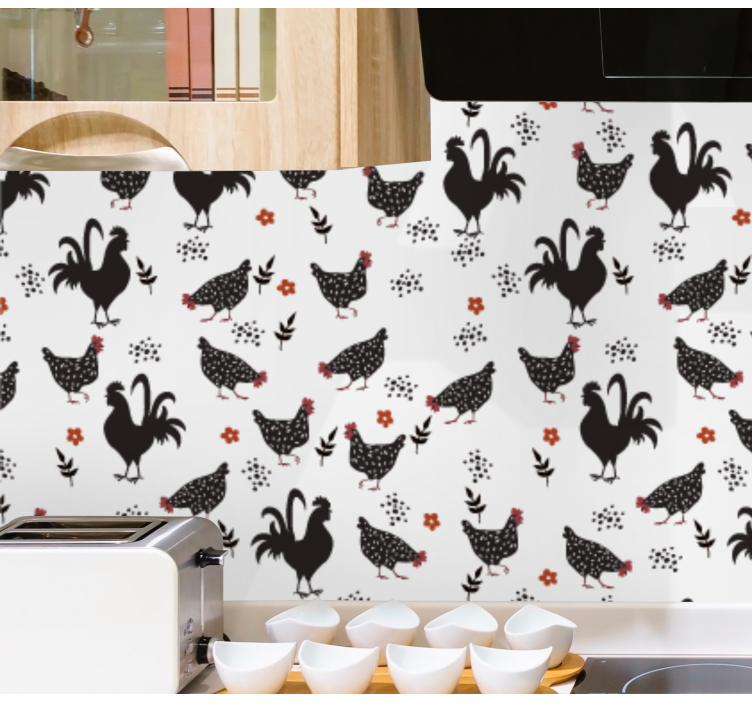Black and white rooster Kitchen Wallpaper - TenStickers