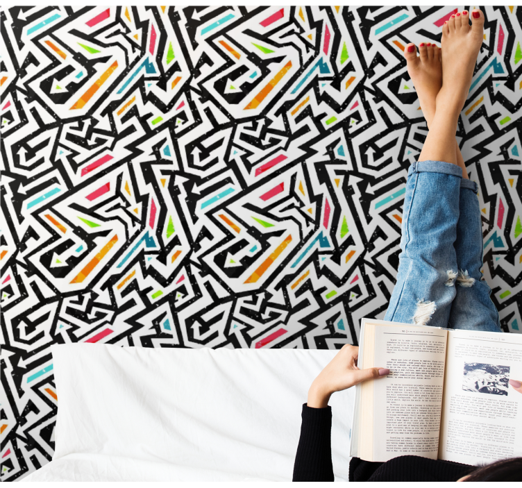 Black and white with colour patch art wallpaper - TenStickers