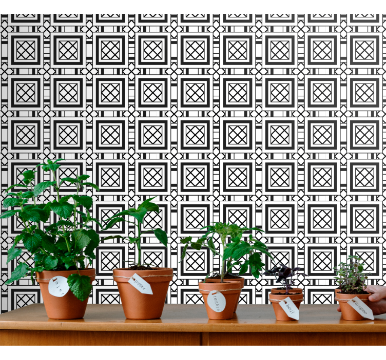 Black hydraulic tile style square wallpaper - TenStickers