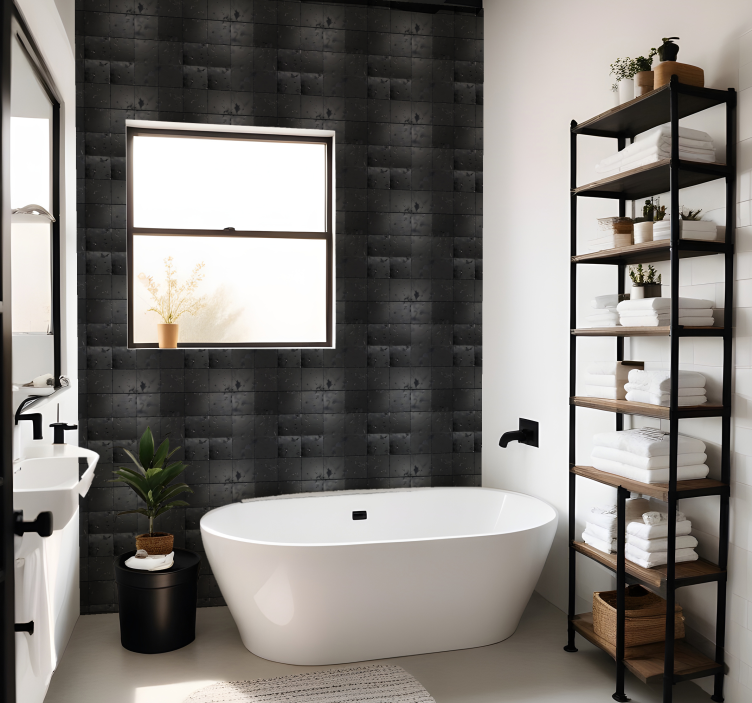 Black industrial style tile effect wallpaper - TenStickers