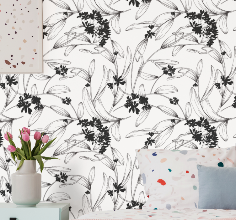 Black leaves pattern  Wedding Wallpaper - TenStickers