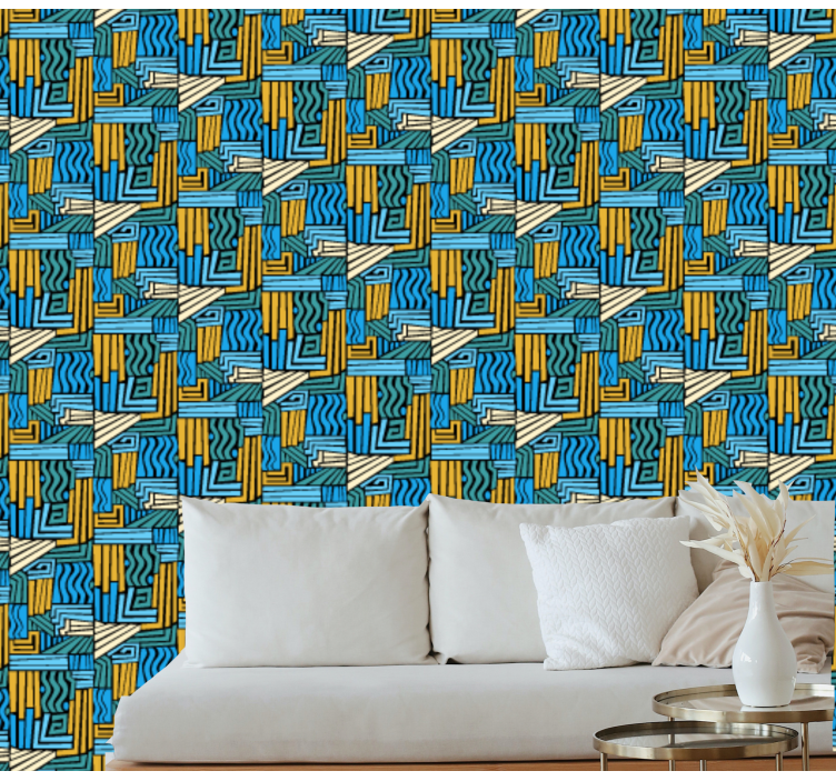 Blue and yellow graffiti lines art wallpaper - TenStickers